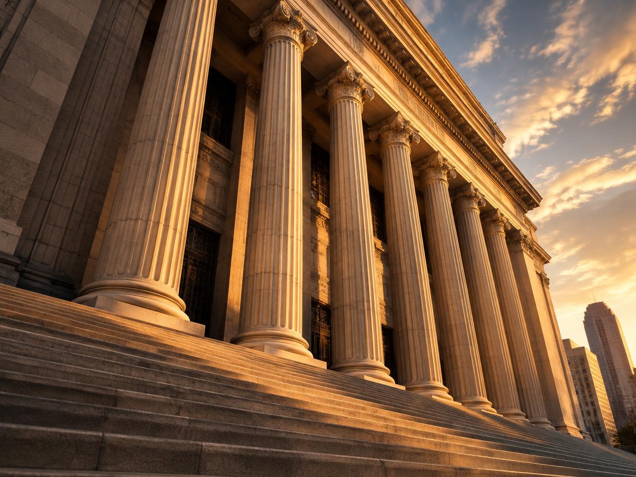Courthouse columns in warm light (illustrative)